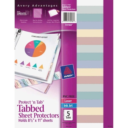 Avery Protector, Sheet, 5Tab, Clear AVE74160